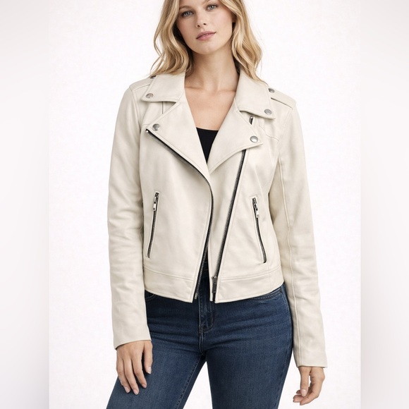 Banana Republic Jackets & Blazers - Banana Republic Leather Moto Jacket,‎ White SIZE XS             #425039 N0714